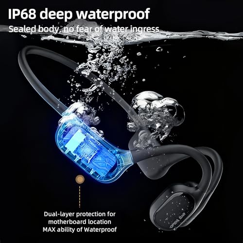 Swimming Headphones, IP68 Waterproof Bone Conduction Headphones,Open Earphones 32GB Memory with Bluetooth Sport Headsets for Swimming Pool Running Cycling-Black