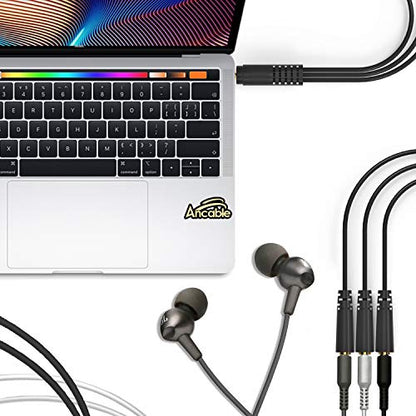 Ancable 9 Inch 3.5mm (1/8") Male to 3X Female Stereo Splitter Audio Cable, 3 Way Splitter Gold-Plated - color: Gold