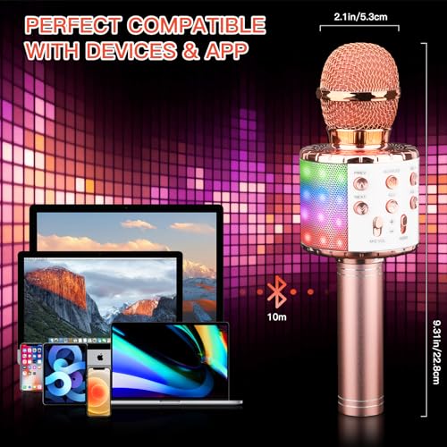 ShinePick Karaoke Microphone, 4 in 1 Wireless Microphone with LED Lights Handheld Portable Karaoke Machine, Home KTV Player, Compatible with Android & iOS Devices(Pink) - color: pink