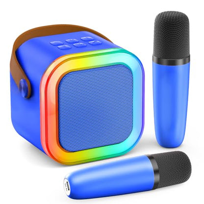 Mini Karaoke Machine, Portable Bluetooth Speaker & 2 Wireless Microphones | Karaoke Player Karaoke Microphone For Family Home Party Outdoor With HI-FI Sound | 5 Magic Sound | PA System | USB | TF | AUX - color: Deepblue