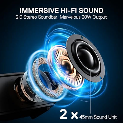 Redragon GS821 2.0 Channel Soundbar for TV, HDMI ARC/Optical/BT 5.3 | Enhanced Auido Quality, Hi-Fi Stereo System with 3 EQ Modes, Remote Control, Wall Mountable, Home Theater Audio Sound Bar