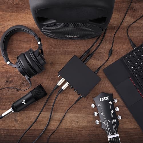 LyxJam 2×2 USB Audio Interface Recording Bundle w, Cardioid Condenser Mic, Studio Headphones, Shockmount, XLR Cable, Waveform OEM Software, 24-bit/192 kHz Music, Podcast, Voiceover & Streaming Kit