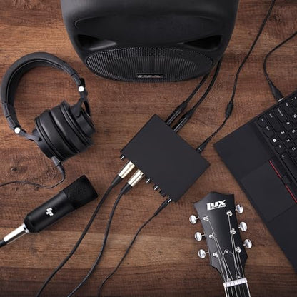 LyxJam 2×2 USB Audio Interface Recording Bundle w, Cardioid Condenser Mic, Studio Headphones, Shockmount, XLR Cable, Waveform OEM Software, 24-bit/192 kHz Music, Podcast, Voiceover & Streaming Kit