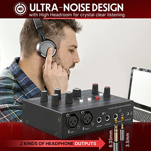 Pyle Professional USB Audio Interface with MIC, Guitar, AUX Stereo Inputs, Phone/Monitor Outputs, Ideal for Computer Playing & Recording, Compact Rugged Metal Housing - PMUX6 - style: Interface Basic