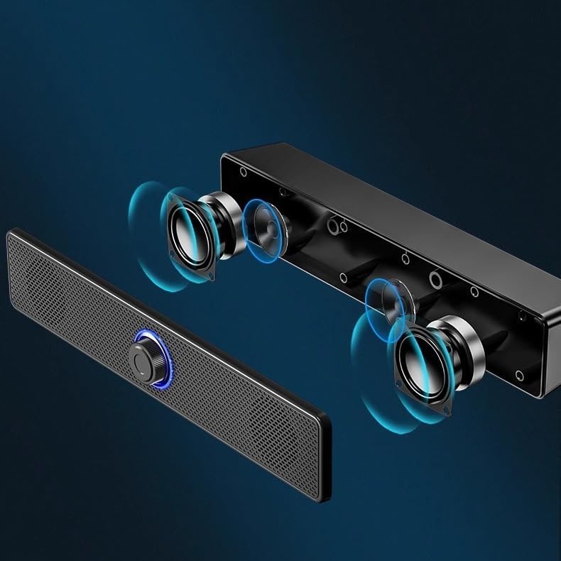 Computer Speakers for Desktop PC, Wired Stereo Speakers with 5.0 Chip/3.5mm Aux, USB Powered Soundbar with Subwoofer, Desk Speakers for Gaming Monitor Music TV Studio, 11.6"×2.4"×2.1", Black - color: Black