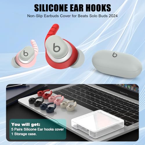 Ear Hooks for Beats Solo Buds, 5 Pairs Ear Hook Compatiable with Beats Solo Bud 2024 Silicone Accessories Anti-Slip Ear Covers Holder [Not Fit in The Charging Case](Multicolor)