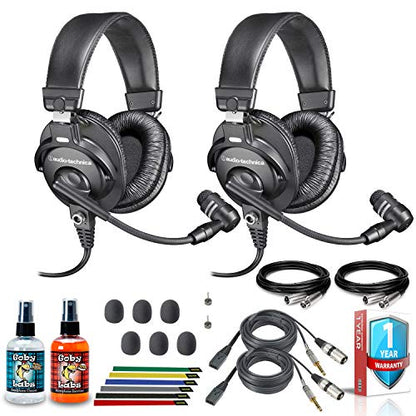 Audio-Technica BPHS1 Broadcast Stereo Headset (2-Pack) with Two 10ft XLR Cables, Cleaning Kit, 6-Pack Reusable Cable Ties, and 1-Year Extended Warranty