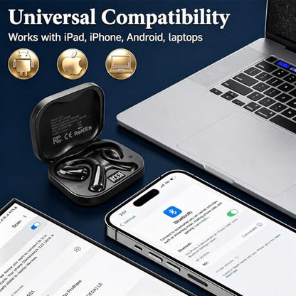 Open Ear Headphones, Wireless Headphones with Smart Digital Display & Mic | (Black) Open Ear Earbuds 35H Playtime, Sweat Resistant & Waterproof, Secure Comfortable Fit - Running, Sport, Driving, Daily - color: Black