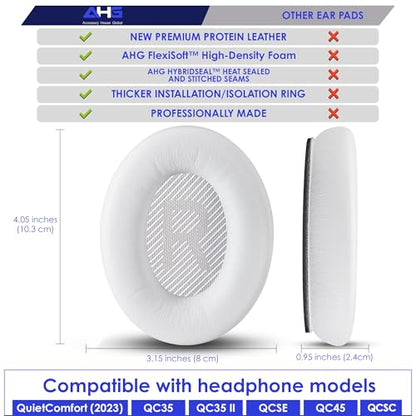 AHG Accessory House Global qc Replacement Ear Pads Cushions Compatible with Bose QuietComfort 35 II / QC35, QCSE, QCSC and QC45 Wireless Headphones (White) - Premium Material | Extra Thick | Durable - color: White