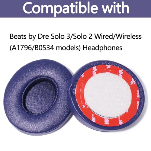 Replacement Ear Pads for Beats Solo 2/3 On-Ear Headphones - Academy Blue | Fit for Beats Solo 2/3 Wired/Wireless A1796/B0534, Xinyuekj Protein Leather Cushions, (Not Fit Beats Studio, Solo HD, Solo 4) - color: Academy Blue