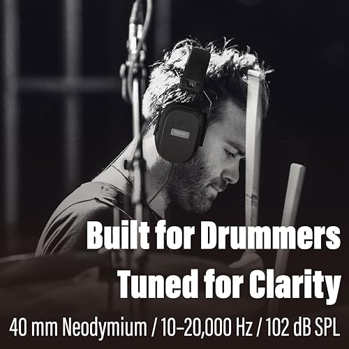 Superlux HD667 Drummer Isolation Headphones, 40mm Drivers, Volume Control | For drummers rehearsing, recording or playing live; closed-back isolation, 40mm drivers and quick inline for percussion