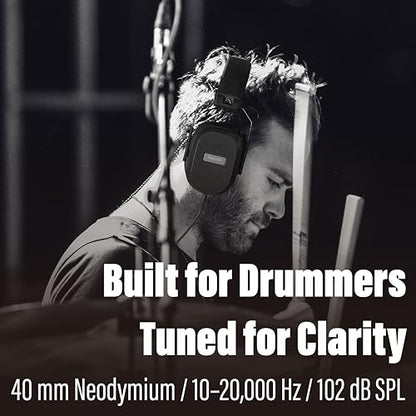 Superlux HD667 Drummer Isolation Headphones, 40mm Drivers, Volume Control | For drummers rehearsing, recording or playing live; closed-back isolation, 40mm drivers and quick inline for percussion