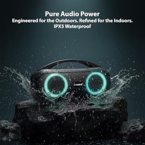 Fisher Portable Bluetooth Speaker, IPX5 Waterproof Speaker, 60W Peak Power