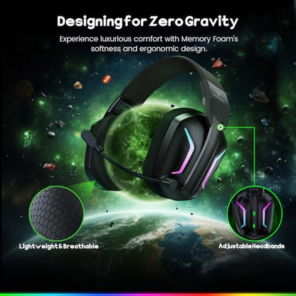 WESEARY Wireless Gaming Headsets for PC, PS5, PS4, Switch, Mac, 2.4GHz Wireless Gaming Headphone with ENC Noise Canceling Microphone, Bluetooth 5.4, Cool Lighting, 50H Battery, 50mm Drivers | 2.4GHz Wireless Gaming Headphone with ENC Noise Canceling Micro