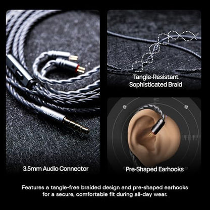 Tripowin Grace Silver-Plated 2Pin OFC IEM Replacement Cable with Mic | 3.5mm Jack, Tangle-Free Braided, Ergonomic Earhooks, One-Button Control, Extension Cord for Wired Earbuds (Recessed 2PIN) - style: Recessed 2PIN