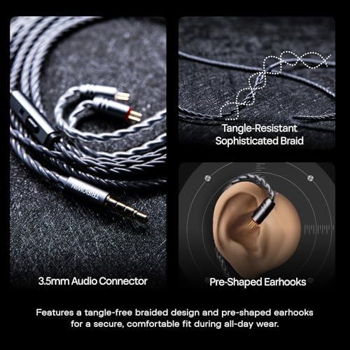 Tripowin Grace Silver-Plated 2Pin OFC IEM Replacement Cable with Mic | 3.5mm Jack, Tangle-Free Braided, Ergonomic Earhooks, One-Button Control, Extension Cord for Wired Earbuds(2Pin) - style: 2Pin