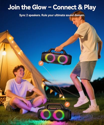 BassBloom Roar 1 Portable Bluetooth Speaker, 60W Powerful Sound JIKE Bass | IPX6 Waterproof, 24H Playtime, Bluetooth 5.4, TWS Pairing, RGB Party Lights, for Travel Outdoor Camping and Beach