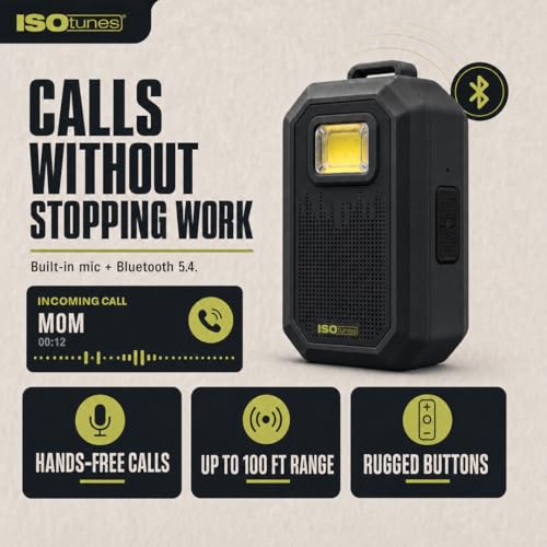 ISOtunes Sidekick Wearable Bluetooth Speaker, Clip On Bluetooth Speaker | 20-hour battery, Bluetooth 5.4 with mic, magnetic clip, LED light, USB-C charging, IP67, MIL-STD-810H drop tested