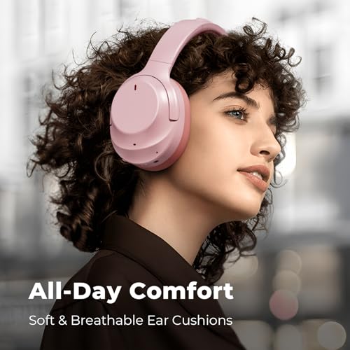 Active Noise Cancelling Headphones, Upgraded Wireless Bluetooth Headphones Over Ear with ENC Mic, HiFi Stereo Deep Bass, Noise Canceling Headphones Lightweight, BT 5.4, for Travel/Office/Home, Pcs - color: Pink