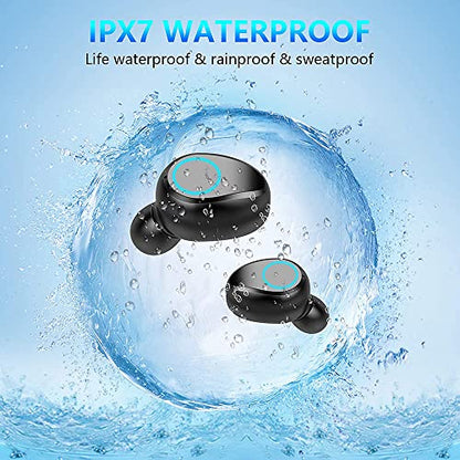 Wireless V5.3 Bluetooth Earbuds Compatible with Samsung Galaxy S10/S10e/S10+/S10 Plus/10 5G/Lite Updated Micro Thin Case Quad Mic 8D Bass IPX7 Waterproof/Sweatproof - color: Black Mini