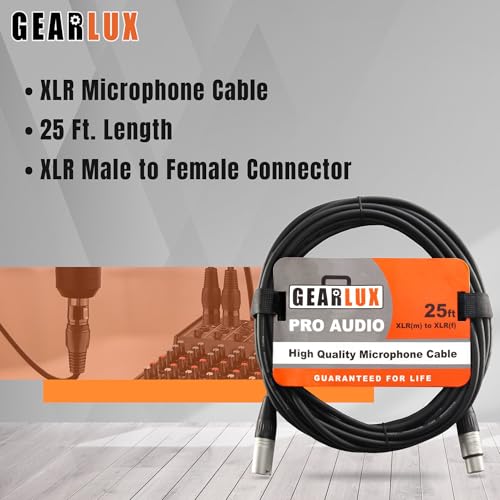 Gearlux XLR Microphone Cable, Fully Balanced, Male to Female, 25 Feet - 3 Pack - size: 25 Ft, style: 3 Pack