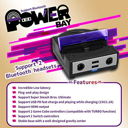 Brook Power Bay - Portable and Fast Charging Dock Stand, Docking Station for NS, Compatible with NS and Gamecube Controllers, Support HDMI Out Put and Two Bluetooth Headsets