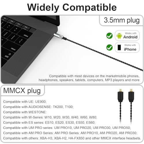 SE215 Cable Compatible with Shure SE215, SE215 PRO, SE315, SE425, SE425 PRO, SE535, SE846, AONIC 3, AONIC 4, AONIC 5 Earphone, MMCX Cable 3.5mm for PS4, PS5, Tablets, Laptops, Smartphones, 4ft