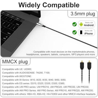 SE215 Cable Compatible with Shure SE215, SE215 PRO, SE315, SE425, SE425 PRO, SE535, SE846, AONIC 3, AONIC 4, AONIC 5 Earphone, MMCX Cable 3.5mm for PS4, PS5, Tablets, Laptops, Smartphones, 4ft