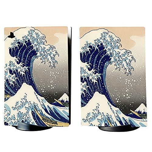 PlayVital Great Wave Dual Side Full Set Skin Decal for ps5 Console Digital Edition, Sticker Vinyl Decal Cover for ps5 Controller & Charging Station & Headset & Media Remote - color: Great Wave Dual Side