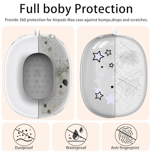 Silicone Case for AirPods Max Headphones, Clear Star Soft TPU Ear Cups Cover/Ear Pad Cover/Headband Protection for Apple AirPods Max USB-C/Lightning (2024/2020) (White) - color: White