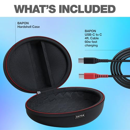 Travel Over Ear Headphone Case - Hard Shell Headphone Case with USB-C Cable - Compatible with Skullcandy/BERIBES/TOZO/KVIDIO/Beats/Anker Noise Cancelling Foldable Wireless Headphone (Black)