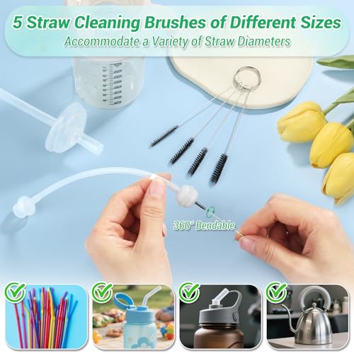 MAPVOLUT 51-in-1 Shower Head Cleaner Kit & Straw Cleaning Brushes Set - Unclog Nozzles, Holes, Stanley Cups, Sippy Bottles, Printers, Faucets - 35 Brushes, 10 Steel Picks, 5 Straw Brushes (3 Colors) - color: Orange+green+blue