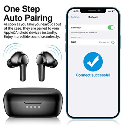 Wireless Earbuds,Bluetooth 5.3 Ear buds Immersive Sound Hi-Fi Stereo IPX8 Waterproof Headsets Premium Deep Bass Headphones with 4 Mics Call Noise Cancelling Earphones for iOS,Android,Workout - Black - color: All Black