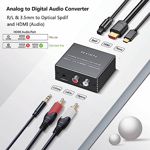 RCA & 3.5mm to Optical & HDMI Audio Converter, HDMI Switch 2 in 1 Out