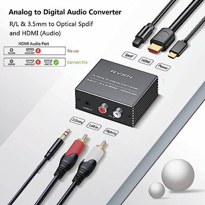 RCA & 3.5mm to Optical & HDMI Audio Converter, HDMI Switch 2 in 1 Out