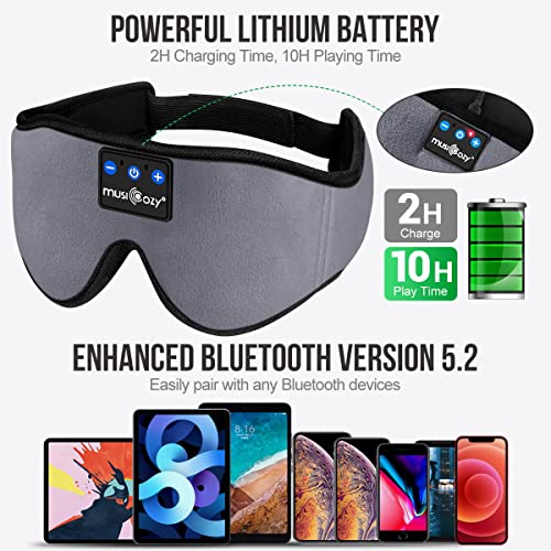 MUSICOZY Bluetooth 5.4 Sleep Mask Headphones Cooling Eye Mask with HD Sound - color: Space Gray