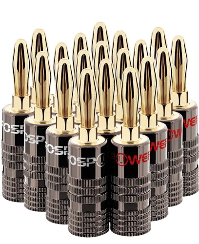 FosPower Banana Plugs 10 Pairs / 20 pcs, Closed Screw 24K Gold Plated Speaker Plug Connectors for Speaker Wire, Wall Plate, Home Theater, Audio/Video Receiver, Amplifiers and Sound Systems - size: 10 Pairs / 20 pcs