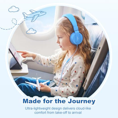 AILIHEN Kids Headphones for School with Mic, 93dB Volume Limited, SkyBlue | Wired On Ear Headphones for Kids Girls, Foldable Lightweight Headphone for Classroom Learning & Entertainment Travel Computer - color: Sky Blue