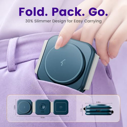 15W Magnetic Travel Charging Station, 3-in-1 Foldable MagSafe Charger | Wireless Charger for Apple Multiple Devices - iPhone Air 17 16 15 14 13 20 Pro Max, Watch & AirPods - Navy Blue - color: Navy Blue