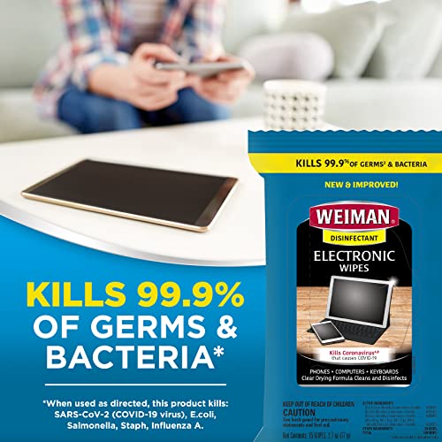 Weiman Electronic Disinfecting Wipes- 2 Pack - Safely Clean Your Laptop, Computer, TV, Screen Equipment-Electronic Cleaner Wipes-15 Count