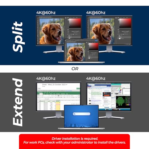 OREI SplitExtend 4K HDMI Splitter Extended Display for Dual Monitor - Multi-Monitor Display 3 Separate Screens - USB A & USB-C Adapter to HDMI 2.0, 4K@60hz, DisplayLink Driver MacOS, Windows | Multi-Monitor Display 3 Separate Screens - USB A & USB-C Adapt