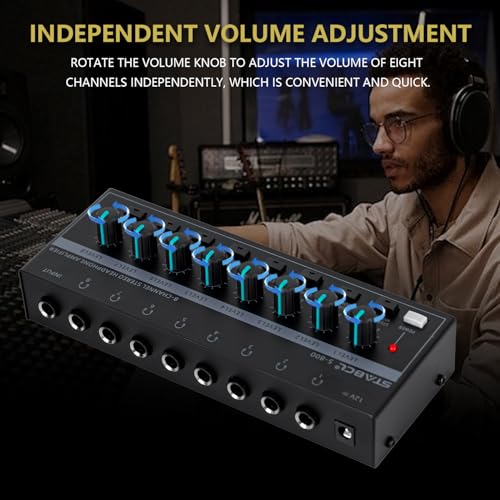 Headphone Amplifier 8 Channel, Stereo Headphone Amp with 9 Pcs 6.35mm to 3.5mm Jack, Metal Portable Studio Headphone Amp Splitter, Headphone Mixer with Mono and Stereo for Recording Studios - size: 8