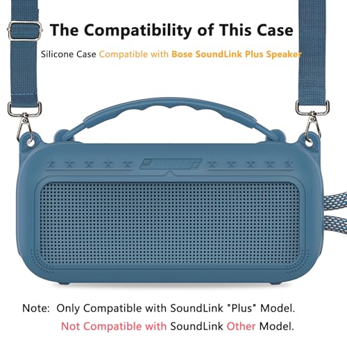 Silicone Cover Case for Bose SoundLink Plus Bluetooth Speaker | Soft Silicone Protective Case with Carrying Handle and Shoulder Strap, Shockproof and Anti-Scratch Cover (Blue Dusk) - color: Blue Dusk