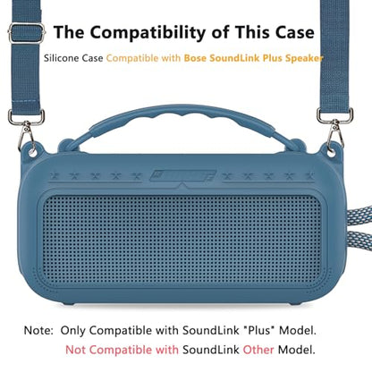 Silicone Cover Case for Bose SoundLink Plus Bluetooth Speaker | Soft Silicone Protective Case with Carrying Handle and Shoulder Strap, Shockproof and Anti-Scratch Cover (Blue Dusk) - color: Blue Dusk