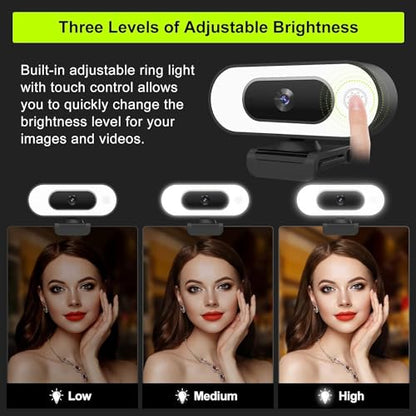 ToLuLu 1080P Full HD Webcam with Ring Light Microphone Streaming Web Camera | for PC Mac Laptop Desktop, USB Computer Webcam with Privacy Cover and Tripod for Zoom Meeting Skype Teams Twitch - style: Webcam with Light & Cover & Tripod