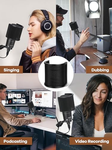 YOUSHARES Mic Pop Filter - Upgraded Three Layers Windscreen Mask Shield Compatible with AT2020 USB Gaming Microphone, Suitable for 35 mm to 50 mm Microphones