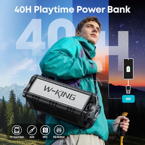 W-KING Bluetooth Speaker Loud, 90W Max IPX6 Waterproof Portable Outdoor Speaker, 50W Deep Bass Subwoofer/40H/EQ/Dual Pairing/TF/AUX, Large Boombox Wireless Speakers for Home, Party, Camping, Beach - color: BLACK