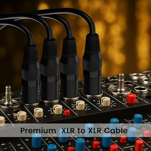 XLR Microphone Cable 12FT 4 Pack, Gold-Plated 3 Pin XLR Male to Female Balanced Mic Audio Cord, AL & OFC Dual Shielded Patch Cable for Speaker, Podcast, Mixer, Amplifier, Recording - size: 12FT