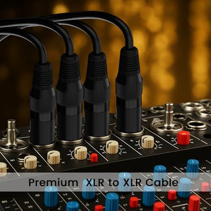 XLR Microphone Cable 12FT 4 Pack, Gold-Plated 3 Pin XLR Male to Female Balanced Mic Audio Cord, AL & OFC Dual Shielded Patch Cable for Speaker, Podcast, Mixer, Amplifier, Recording - size: 12FT
