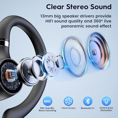 New Bee Bluetooth Headset, 72H Talktime Wireless Bluetooth Earpiece for Cellphone with 500mah Charging Case V5.1 Dual Mic Noise Cancelling Hands-Free Earphones for Office Driver | 500mah Charging Case V5.1 Dual Mic ENC Noise Cancelling Hands-Free Headset